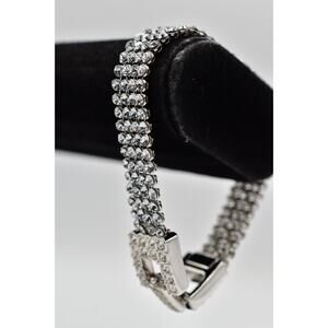 Swarovski Mesh Crystal Tennis Bracelet Prong Rhinestone Silver Swan Signed BinAW